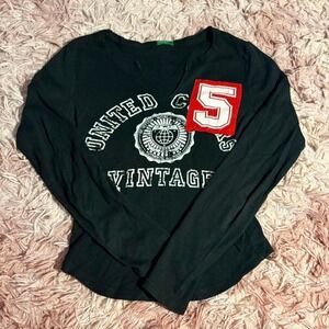 Vintage United Colors Of Benetton Rugby Long Sleeve Tee Black Small